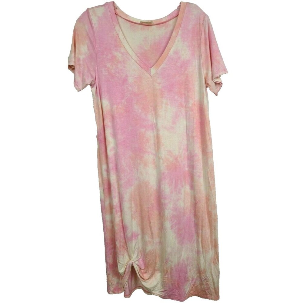 Hem & Thread T-Shirt Dress Womens Small Pink Tie Dye Knot Hem‎ BOHO Beach NWT